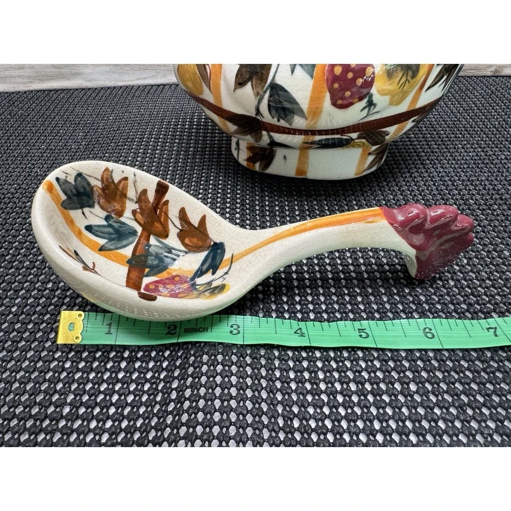 Nasco 1950s Hand Painted Ceramic Rooster Chicken Gravy Boat Ladle Vintage Japan